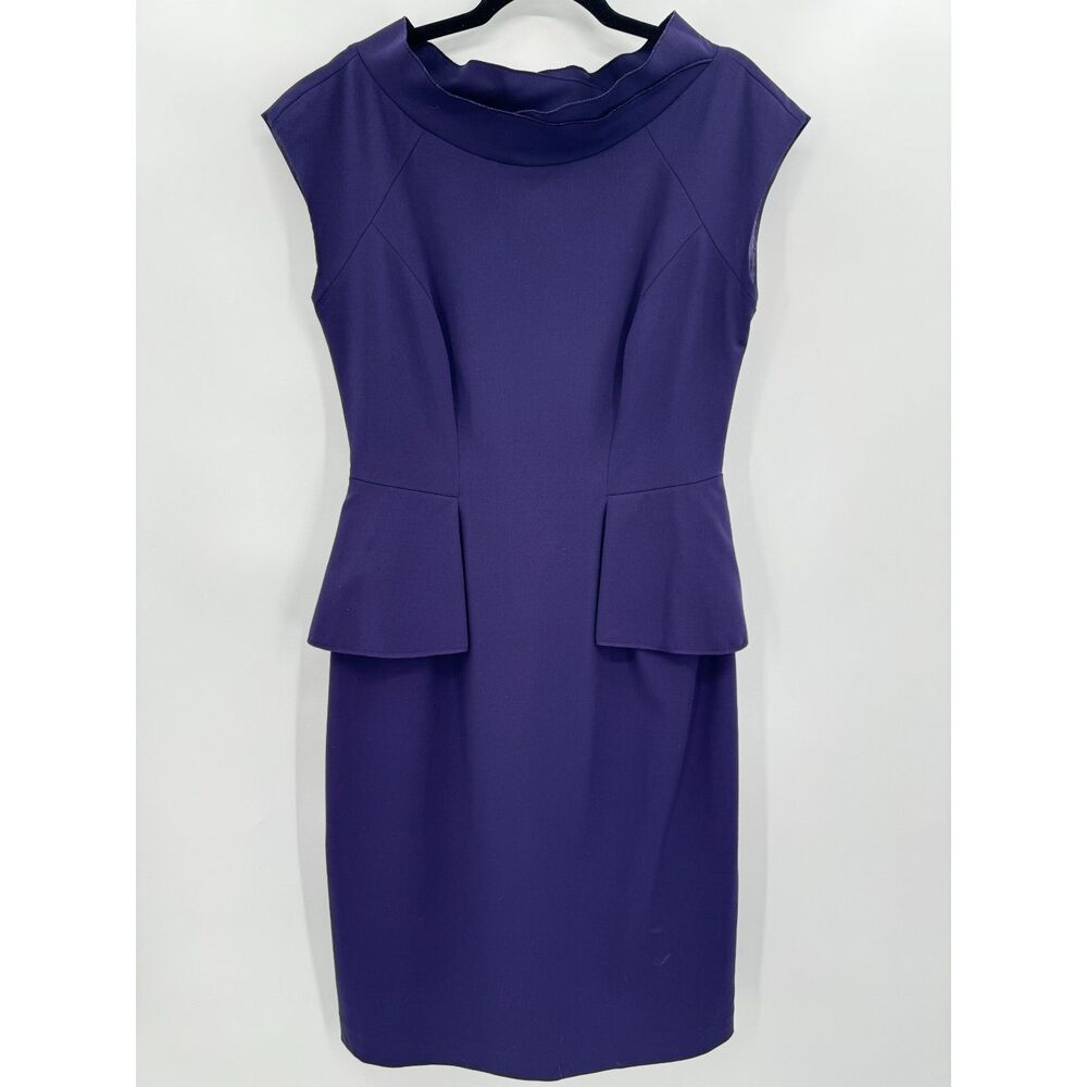 ALBERTA FERRETTI Purple Boat Neck Peplum Ruffle Knee Length Dress Size 10